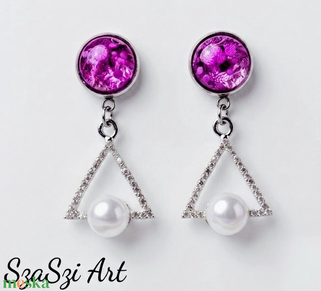 Lila cabochon fülbevaló  - ékszer - fülbevaló - lógó fülbevaló - Meska.hu