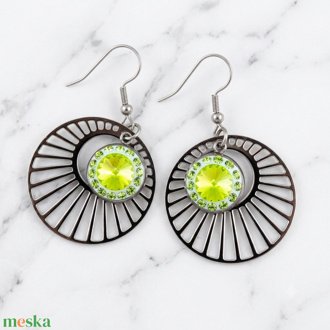 Citrus green kristály fülbevaló  - ékszer - fülbevaló - pötty fülbevaló - Meska.hu