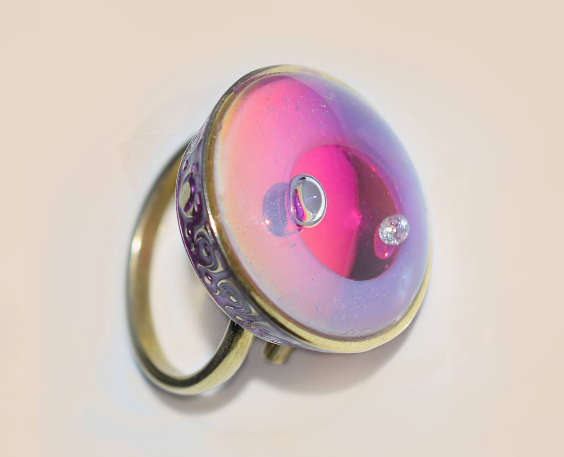 Róth Miksa palotaüvegből készült gyűrű gyémánttal -  - Meska.hu