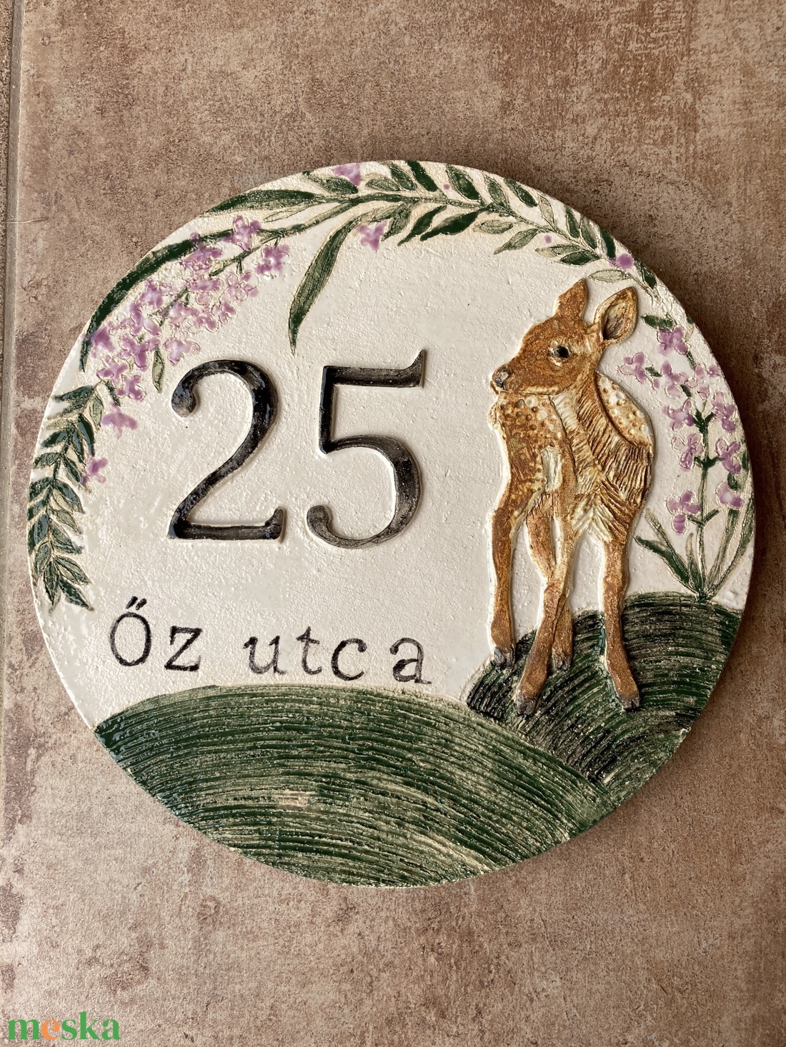 Kerek házszámtábla őzikével  - otthon & életmód - ház & kert - házszám - Meska.hu