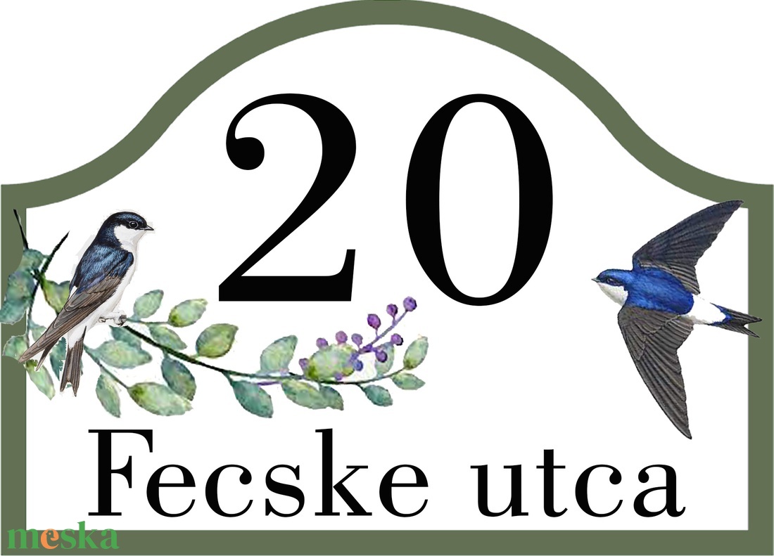 Bajusz formájú házszámtábla fecskékkel, ággal - otthon & életmód - ház & kert - házszám - Meska.hu