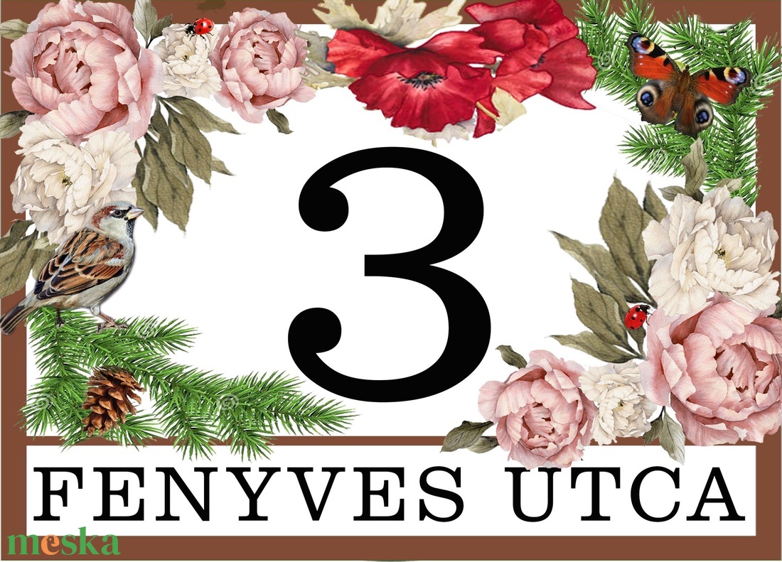 Téglalap formájú házszámtábla pipaccsal és bazsarózsával - otthon & életmód - ház & kert - házszám - Meska.hu