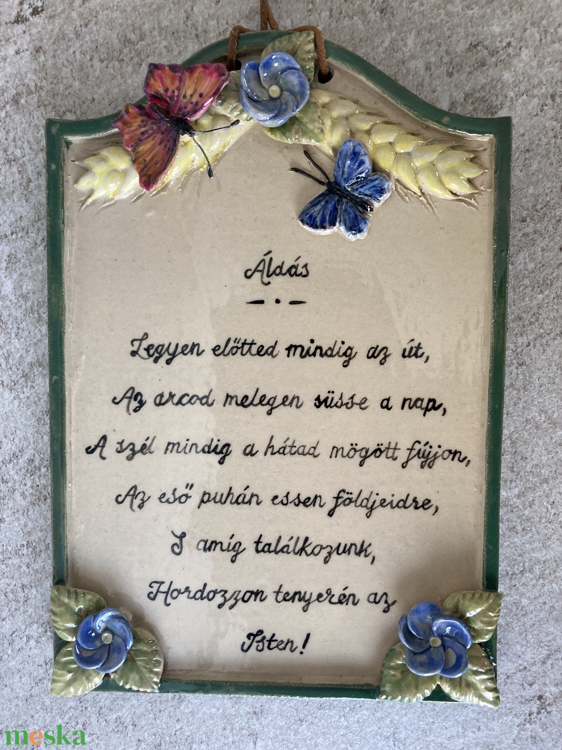 Bajusz formájú áldás nefelejcs, búza és pillangó mintával - otthon & életmód - ház & kert - házszám - Meska.hu