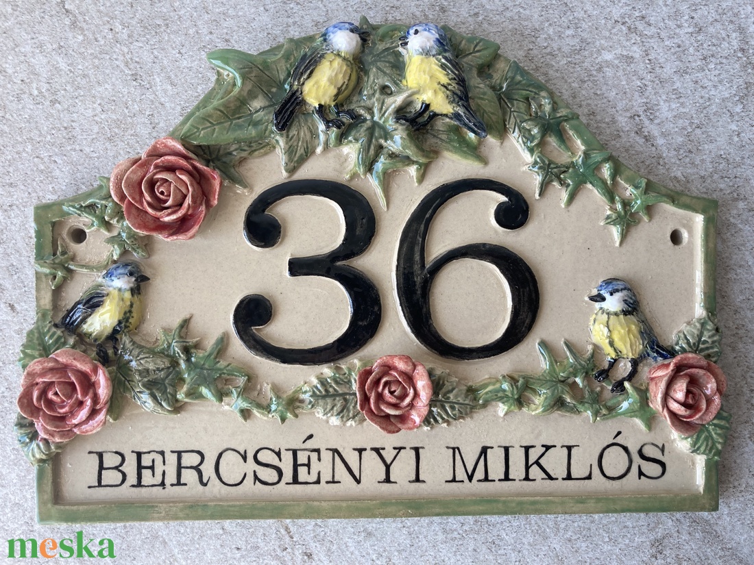 Ovális névtábla gólyával, búzával, kenyérrel - otthon & életmód - ház & kert - házszám - Meska.hu