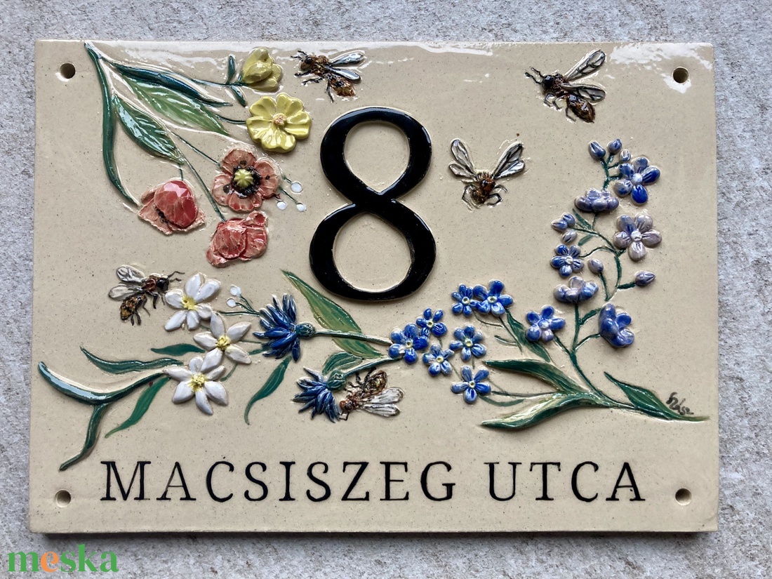 Téglalap formájú házszámtábla mezei virágokkal - otthon & életmód - ház & kert - házszám - Meska.hu