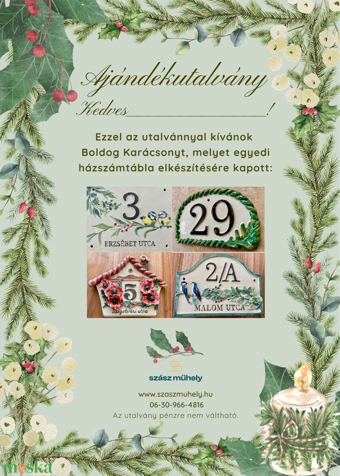 Ajándékutalvány kerámia házszámtáblára - otthon & életmód - ház & kert - házszám - Meska.hu