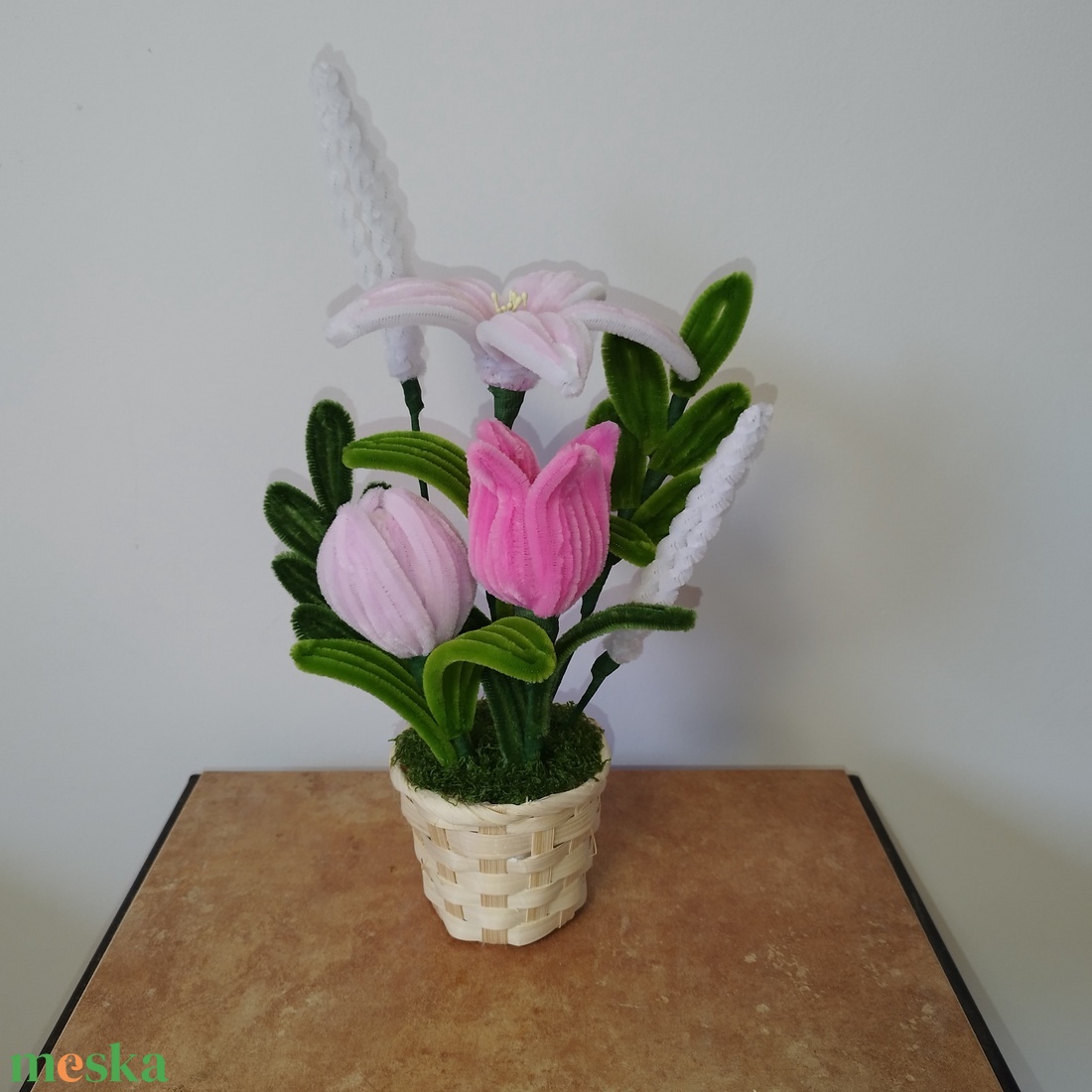 Zsenilia virág kosárban  - otthon & életmód - virágdekoráció - virágdíszek - virágdísz kaspóban - Meska.hu