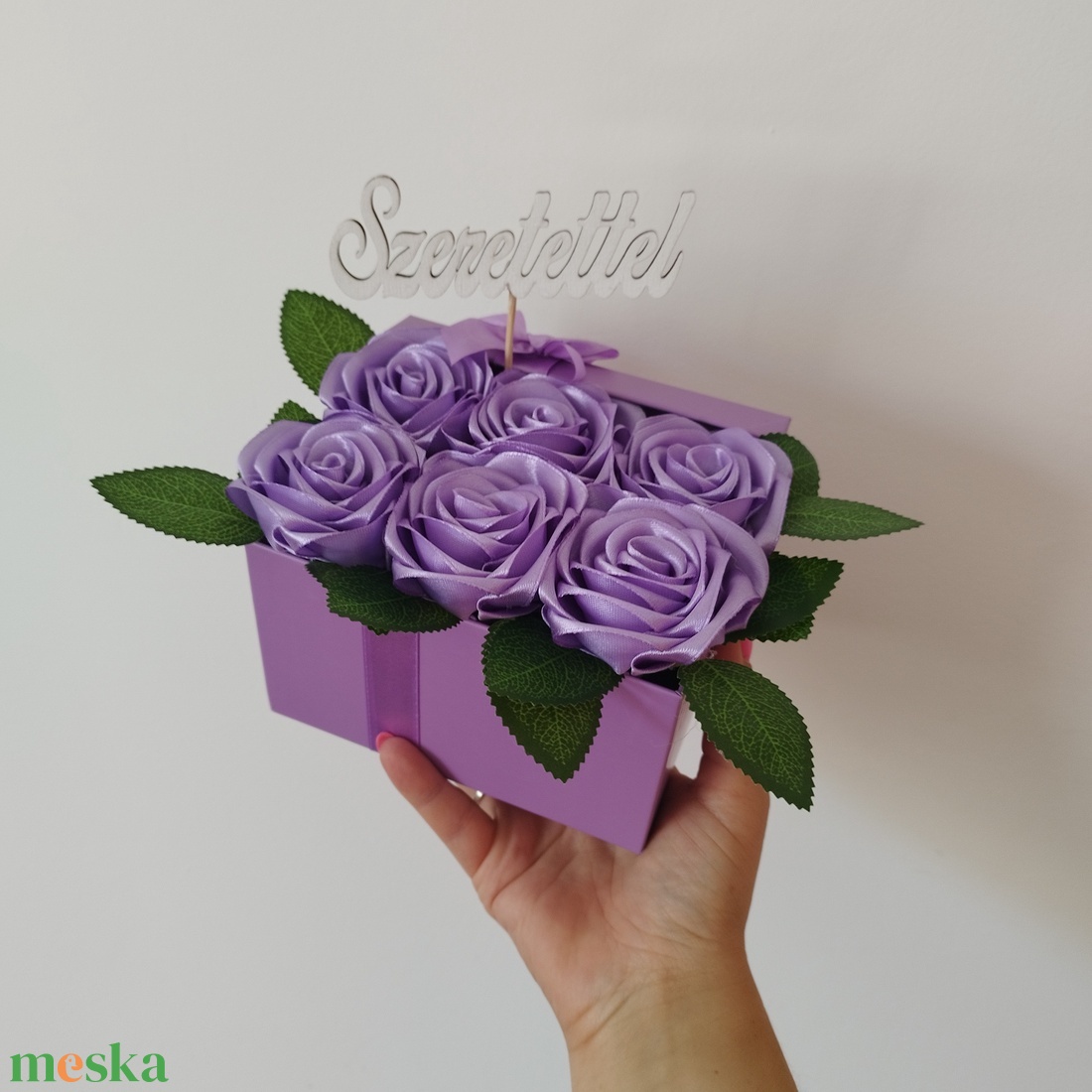 Lila rózsa box - otthon & életmód - virágdekoráció - virágok - virágbox - Meska.hu