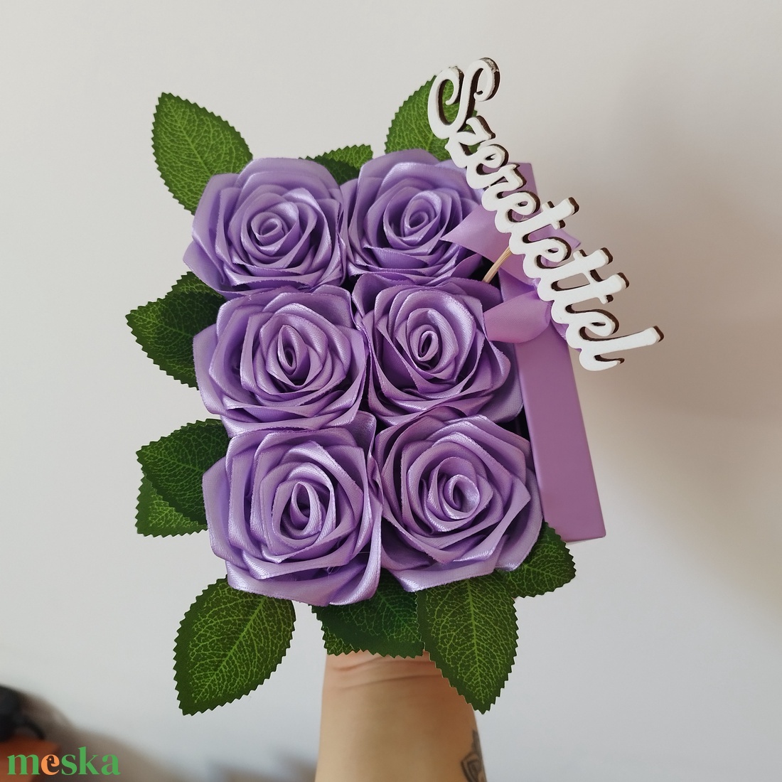 Lila rózsa box - otthon & életmód - virágdekoráció - virágok - virágbox - Meska.hu