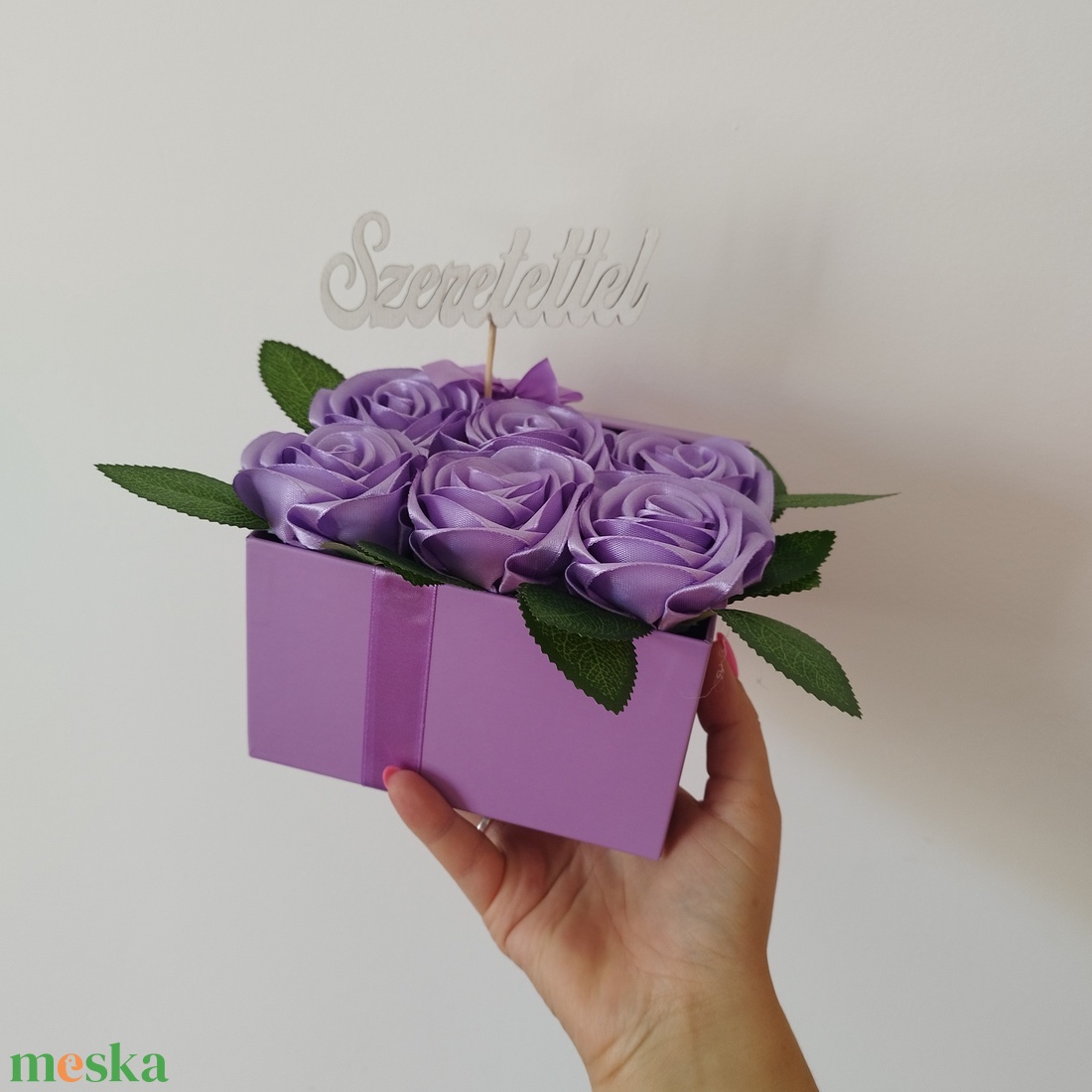 Lila rózsa box - otthon & életmód - virágdekoráció - virágok - virágbox - Meska.hu