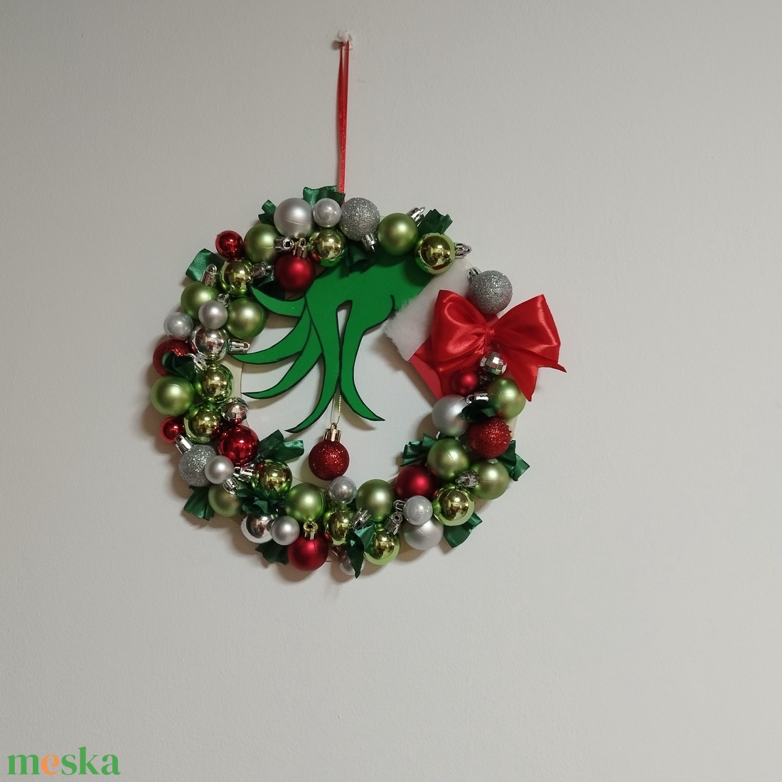 Grincses kopogtató 25cm  - karácsony - karácsonyi lakásdekoráció - karácsonyi ajtódíszek - Meska.hu