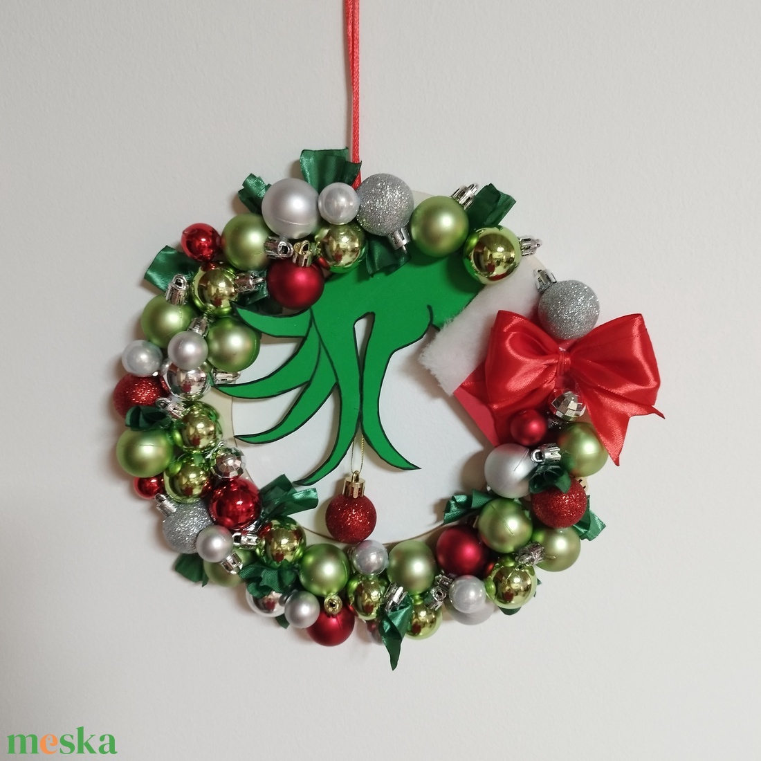Grincses kopogtató 25cm  - karácsony - karácsonyi lakásdekoráció - karácsonyi ajtódíszek - Meska.hu