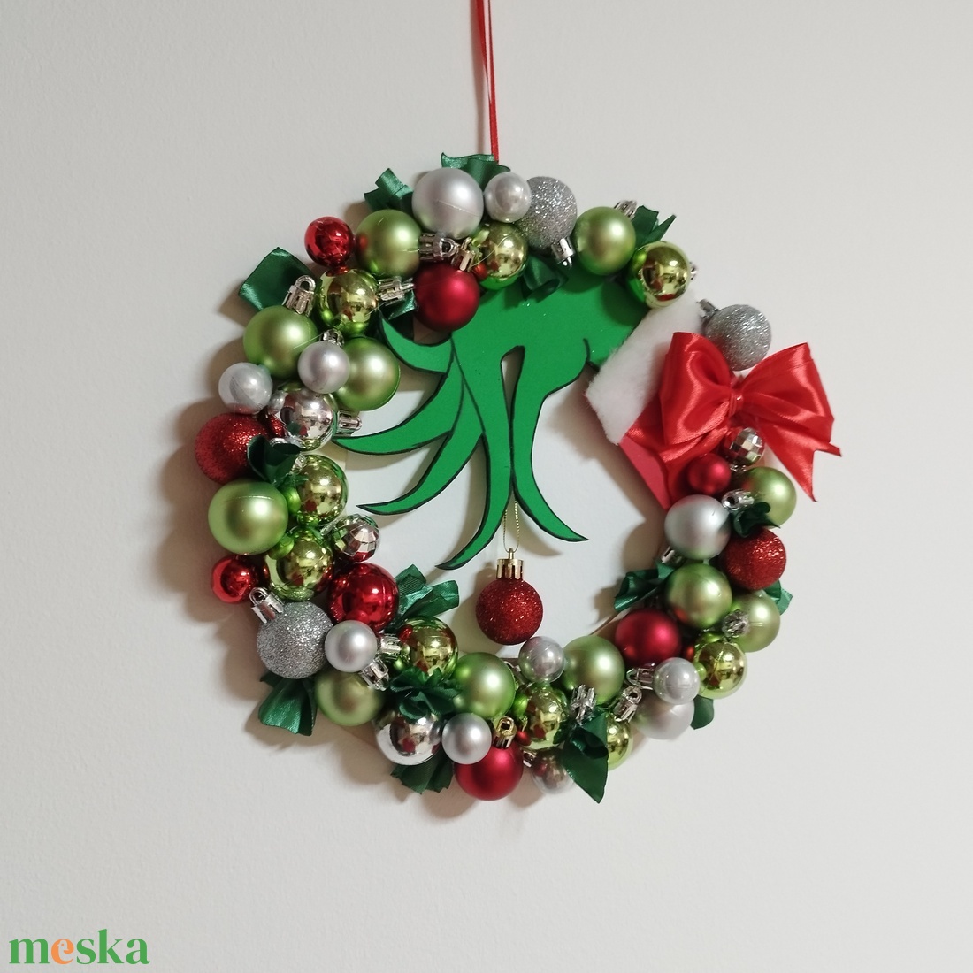 Grincses kopogtató 25cm  - karácsony - karácsonyi lakásdekoráció - karácsonyi ajtódíszek - Meska.hu