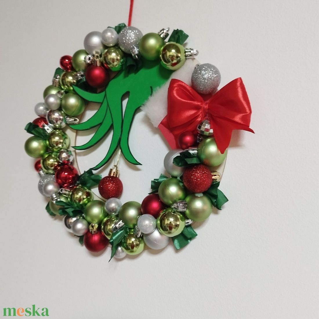 Grincses kopogtató 25cm  - karácsony - karácsonyi lakásdekoráció - karácsonyi ajtódíszek - Meska.hu