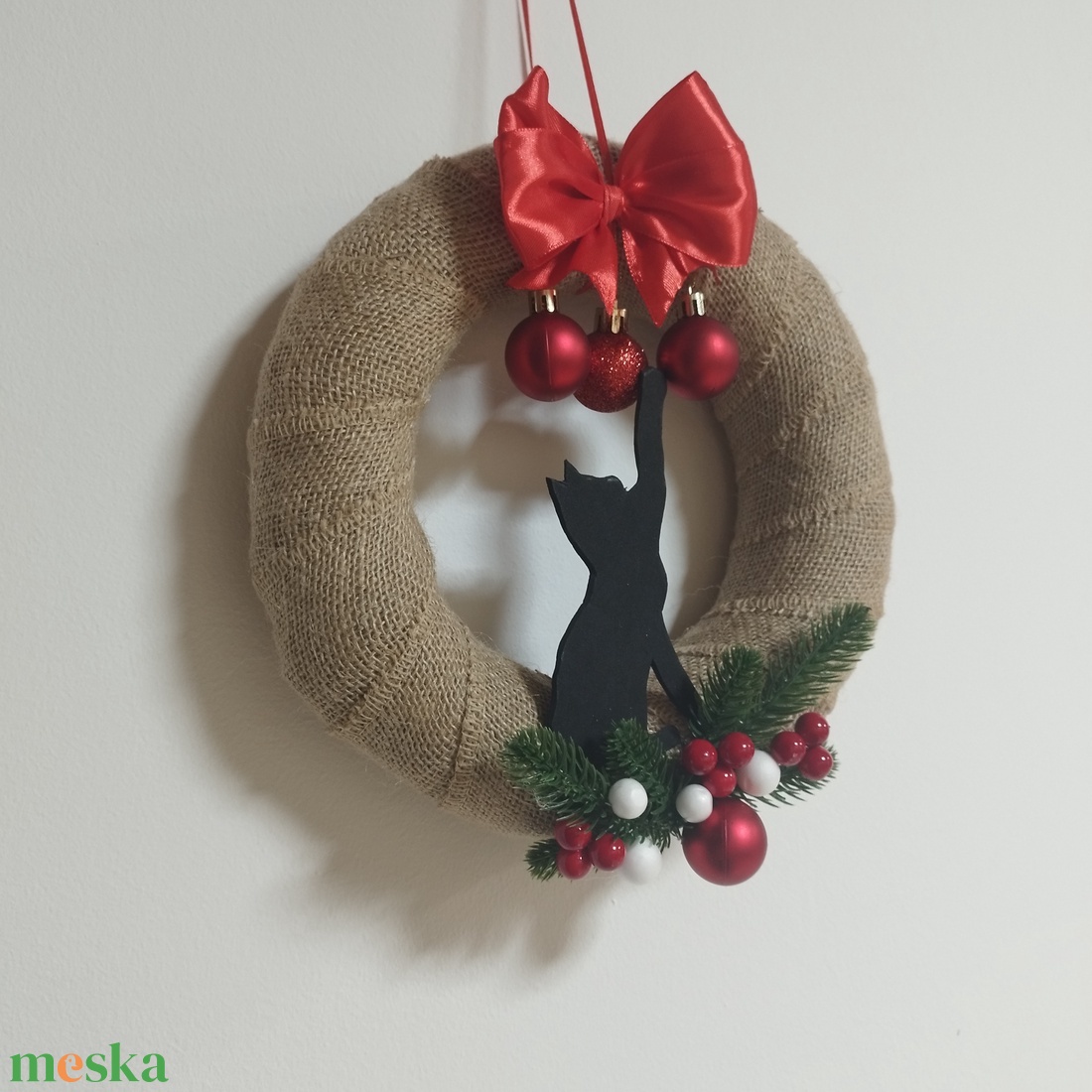 Karácsonyi kopogtató -macskás - karácsony - karácsonyi lakásdekoráció - karácsonyi ajtódíszek - Meska.hu