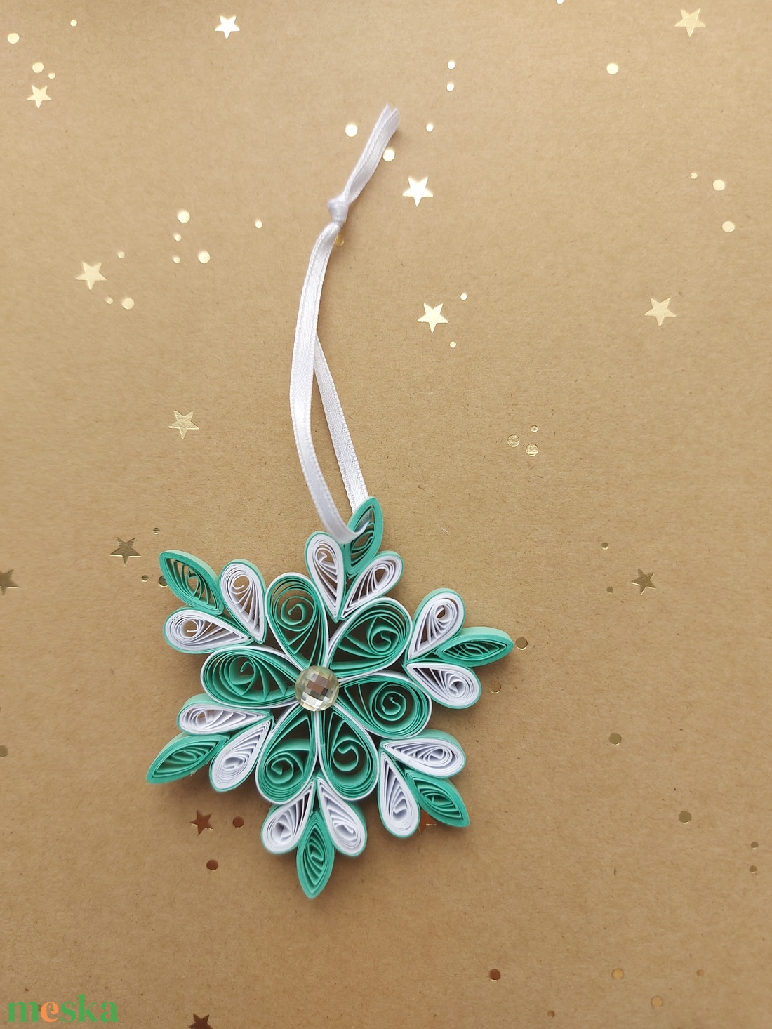 Karácsonyi hópehely - menta-fehér - karácsony - karácsonyi lakásdekoráció - karácsonyfadíszek - Meska.hu