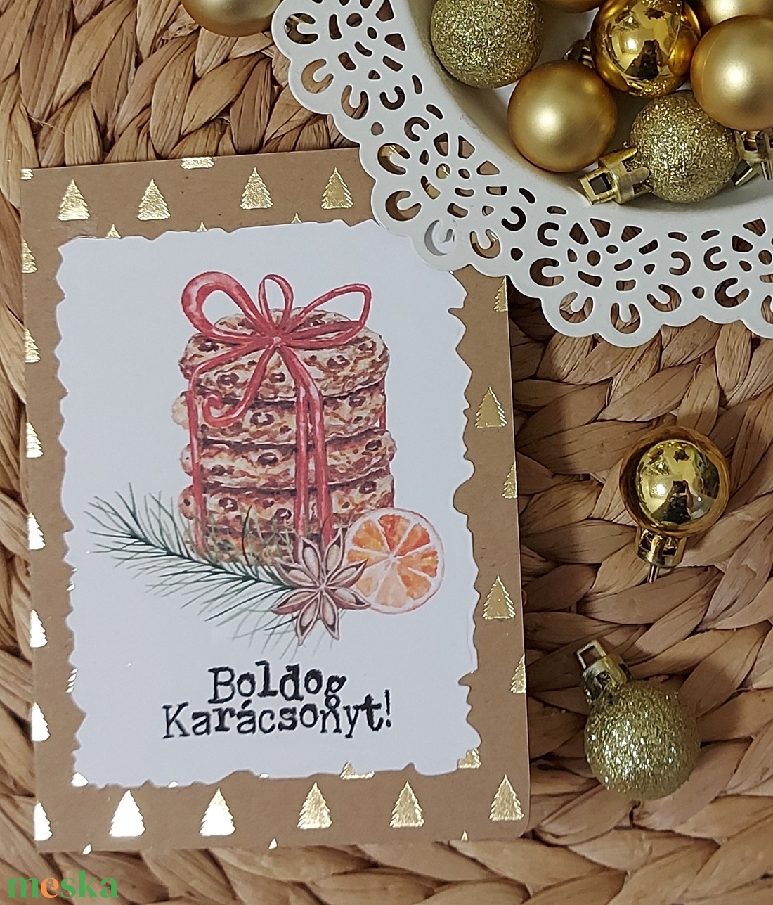Karácsonyi kekszes képeslap - arany fenyős - otthon & életmód - papír, írószer - Meska.hu Karácsonyi kekszes képeslap - arany fenyős - otthon & életmód - papír, írószer - Meska.hu