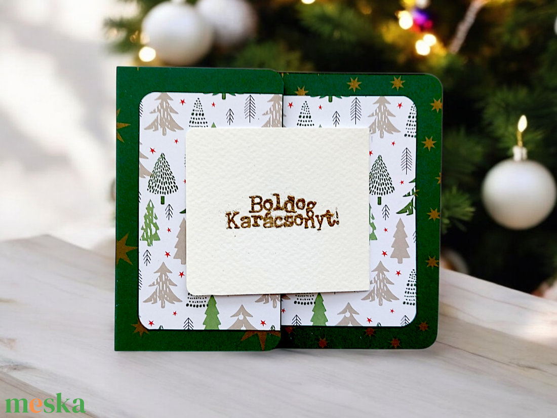 Karácsonyi képeslap - zöld csillagos - karácsony - karácsonyi ajándékozás - karácsonyi képeslap, üdvözlőlap, ajándékkísérő - Meska.hu