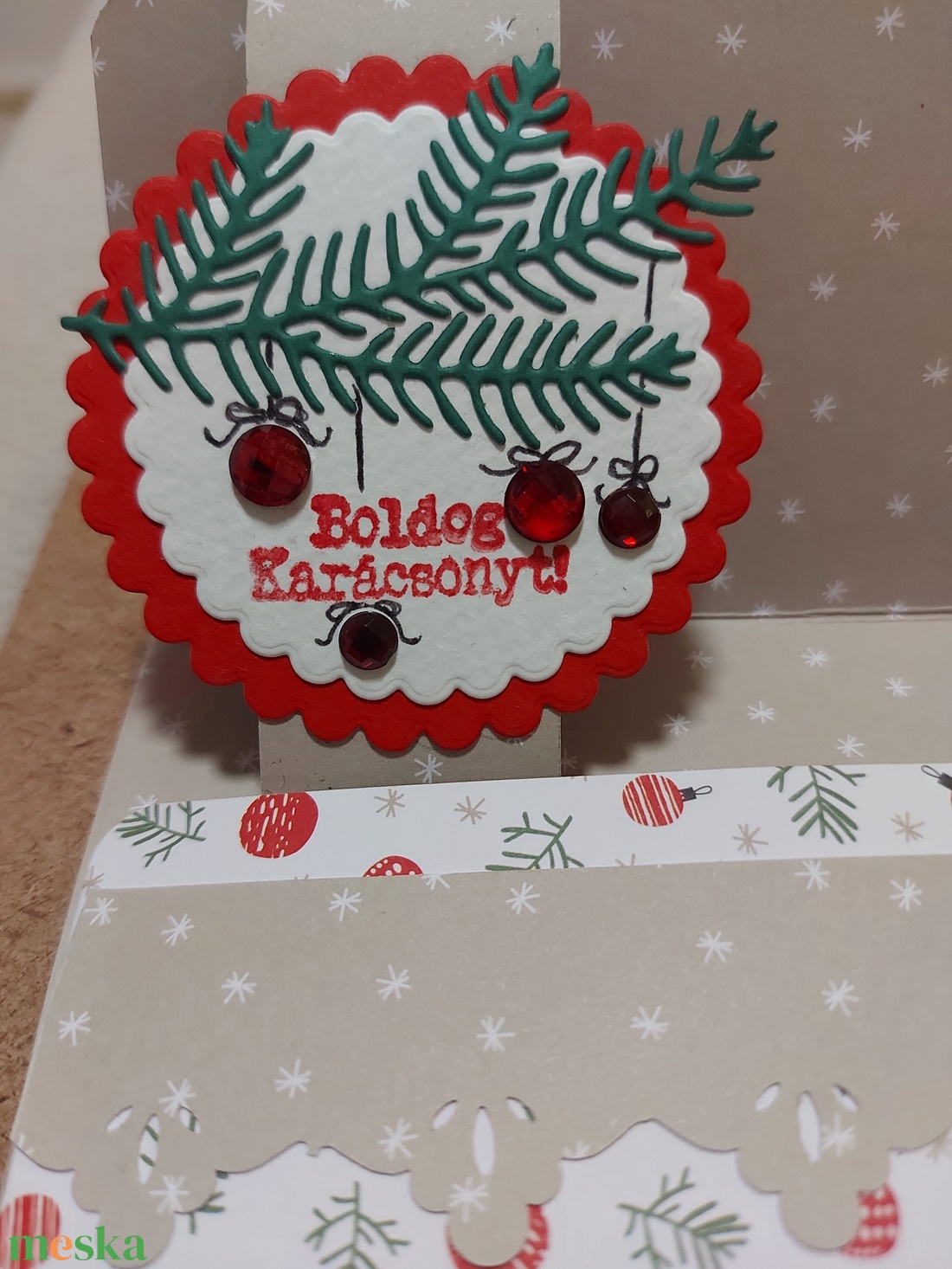 Karácsonyi pénzátadó boríték - piros gömbös - karácsony - karácsonyi ajándékozás - karácsonyi képeslap, üdvözlőlap, ajándékkísérő - Meska.hu