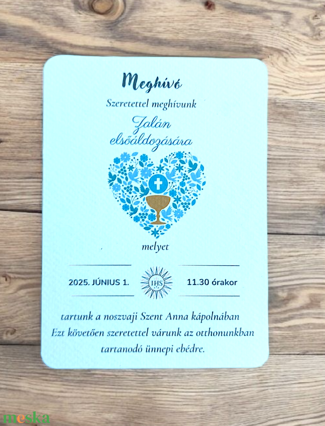 Meghívó elsőáldozásra - szíves, fiú - otthon & életmód - papír, írószer - ajándékozás kellékei - meghívó - Meska.hu