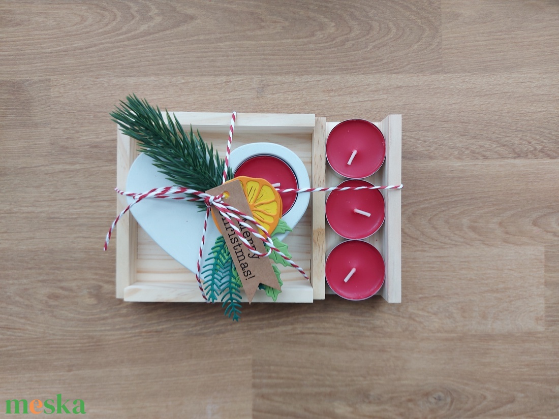 Szív mécsestartó szett fadobozban - karácsony - adventi díszek - adventi gyertyadíszek és koszorúdíszek - Meska.hu