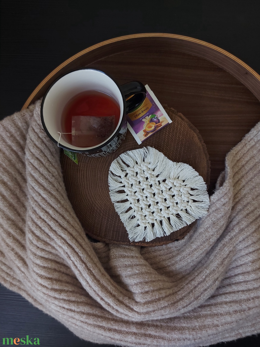 Szív alakú makramé poháralátét - otthon & életmód - konyhafelszerelés, tálalás - tálalás - tányér- és poháralátét - Meska.hu