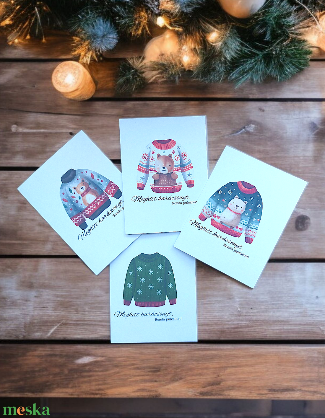 Karácsonyi ronda pulcsi képeslap csomag - print - karácsony - karácsonyi ajándékozás - karácsonyi képeslap, üdvözlőlap, ajándékkísérő - Meska.hu