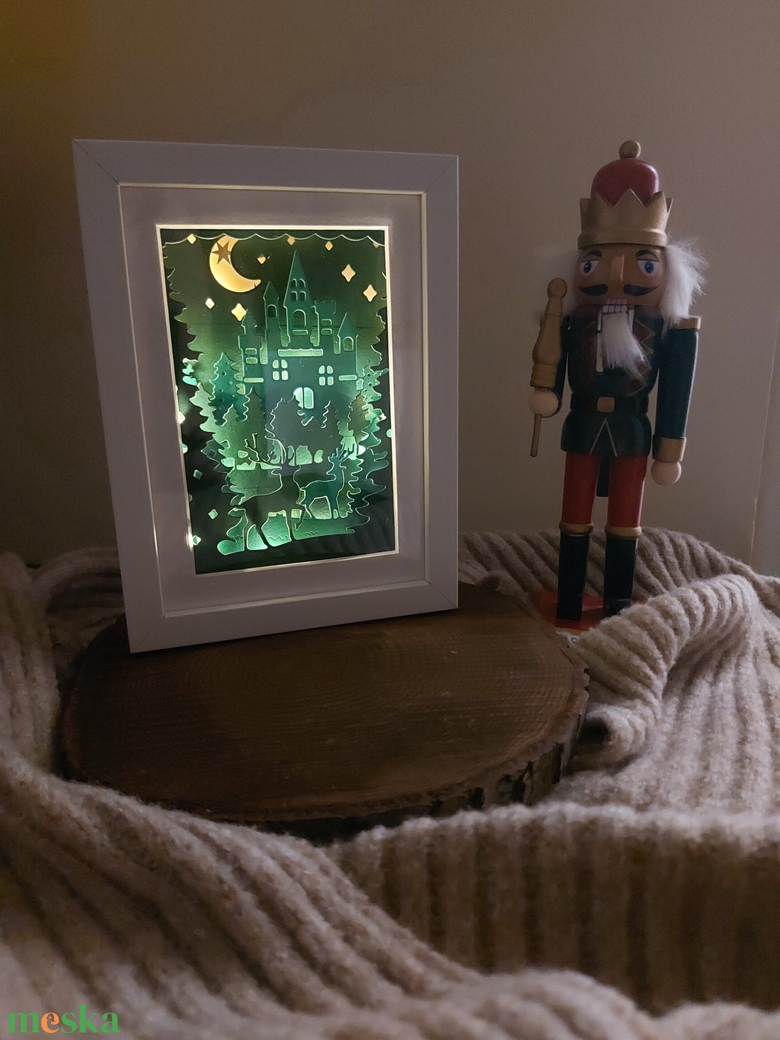 Téli erdő karácsonyi képkeret, shadowbox - karácsony - karácsonyi lakásdekoráció - karácsonyi fénydekoráció - Meska.hu