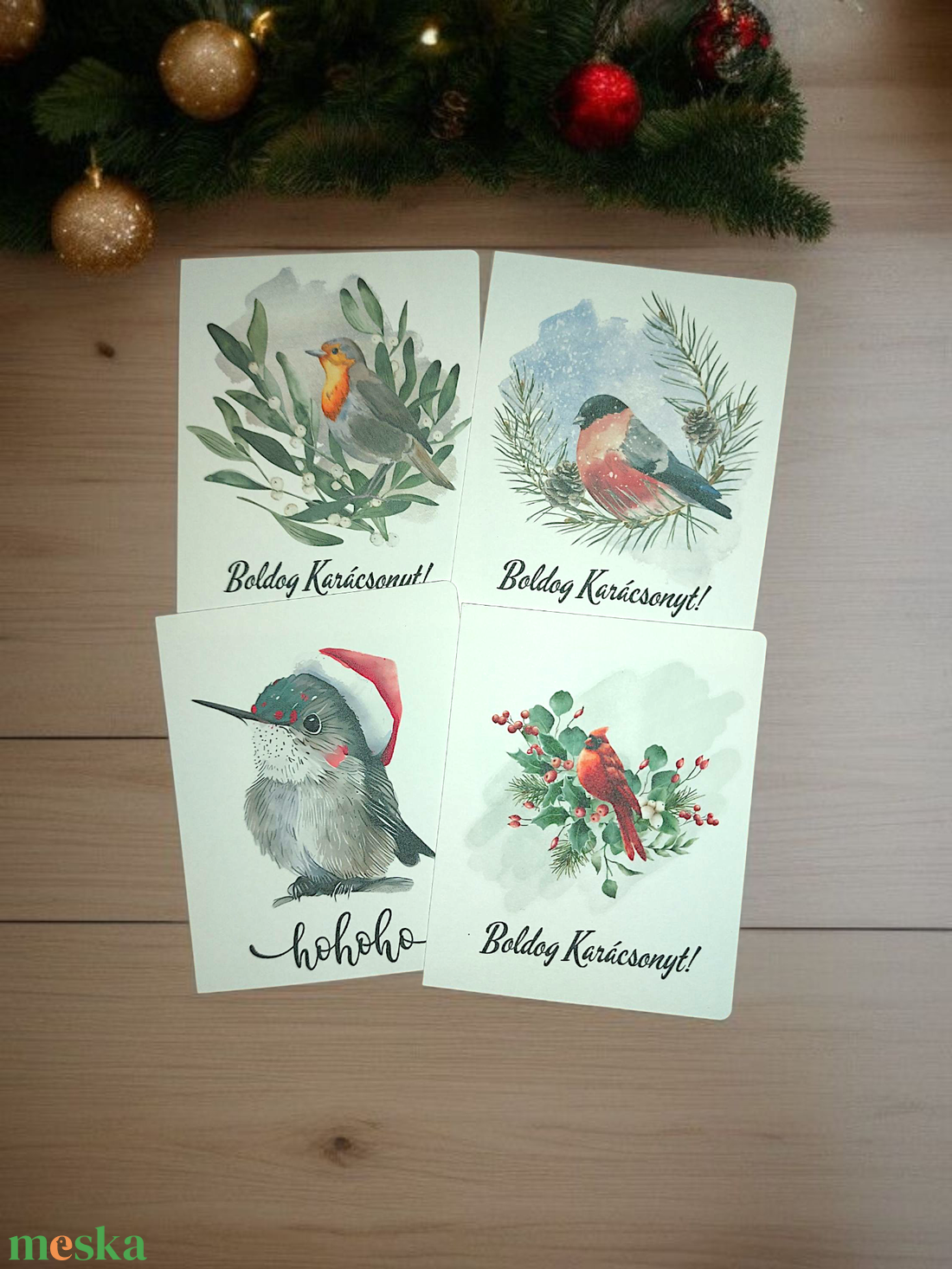 Karácsonyi madaras képeslap csomag - print - karácsony - karácsonyi ajándékozás - karácsonyi képeslap, üdvözlőlap, ajándékkísérő - Meska.hu