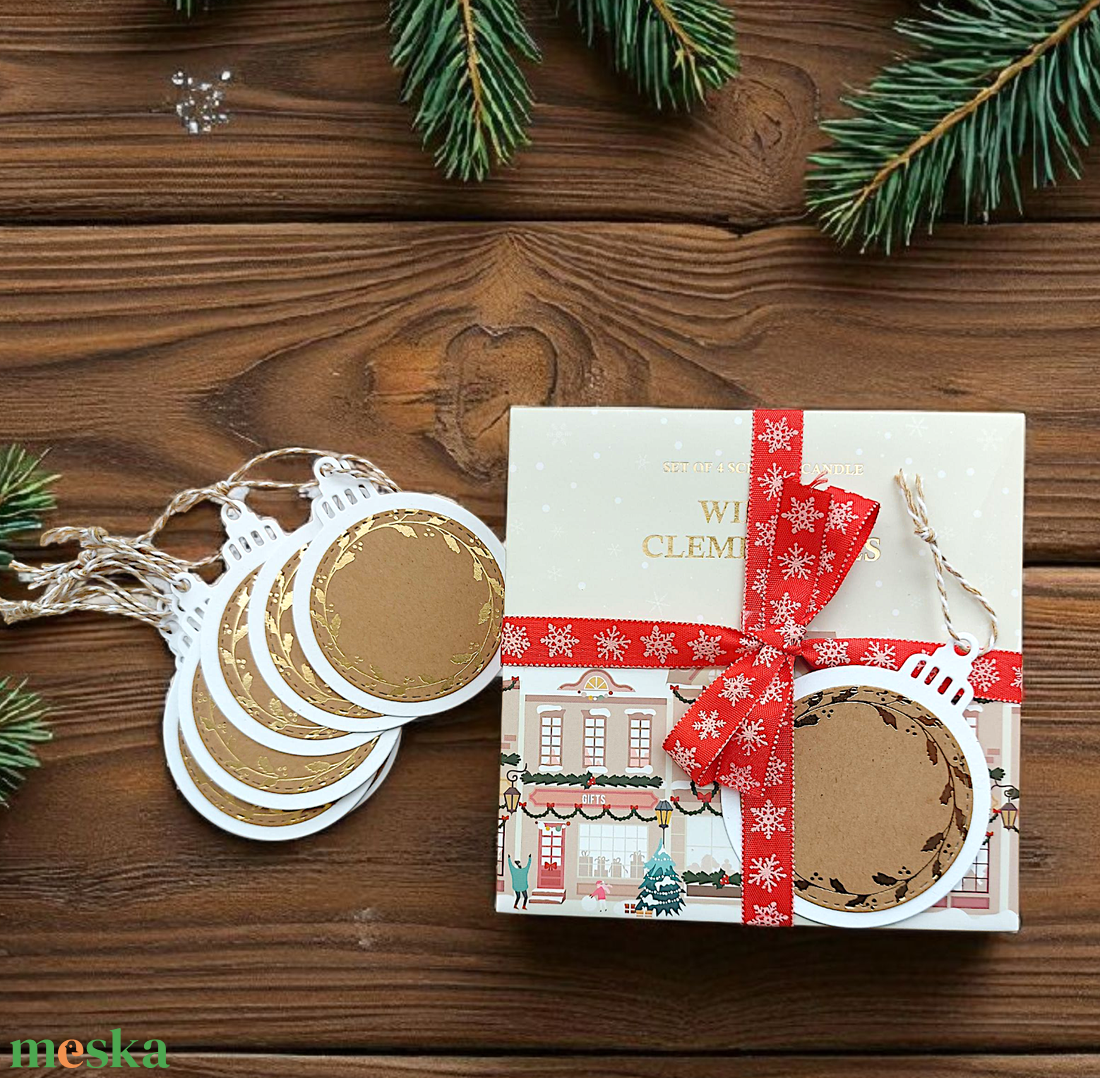 Ajándékkísérő kártya csomag - arany koszorú 2. - karácsony - karácsonyi ajándékozás - karácsonyi képeslap, üdvözlőlap, ajándékkísérő - Meska.hu