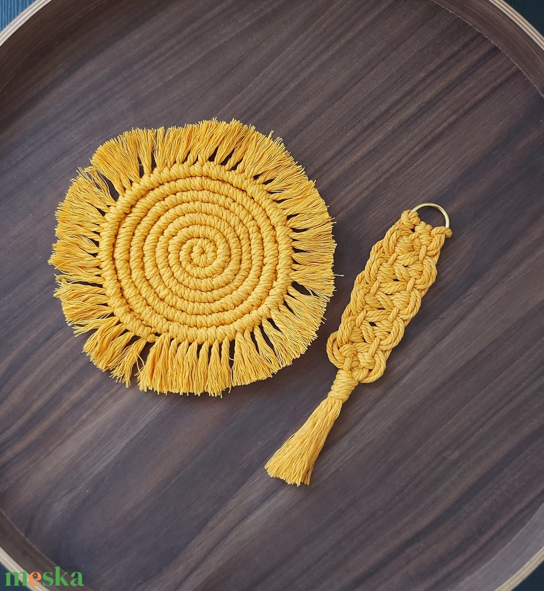 Poháralátét és könyvjelző szett - sárga makramé - könyv & zene - könyvjelző - Meska.hu