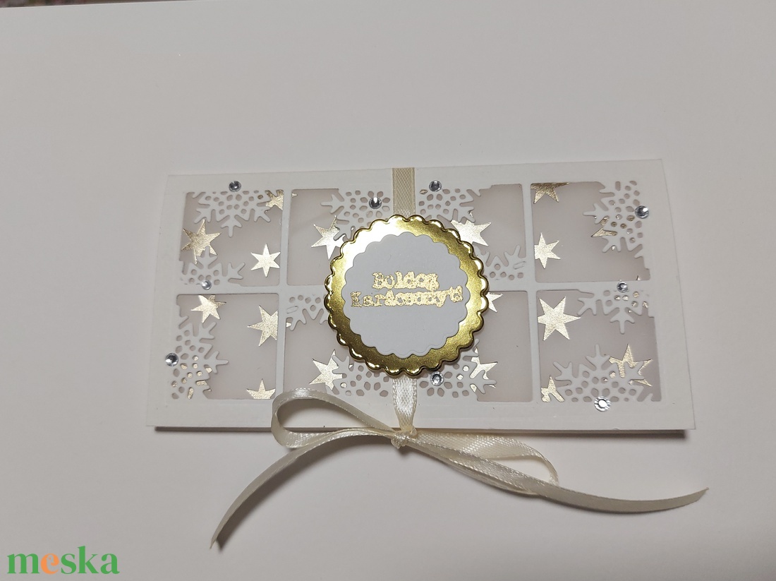 Karácsonyi pénzátadó - mini jégvirágos - karácsony - karácsonyi ajándékozás - karácsonyi képeslap, üdvözlőlap, ajándékkísérő - Meska.hu