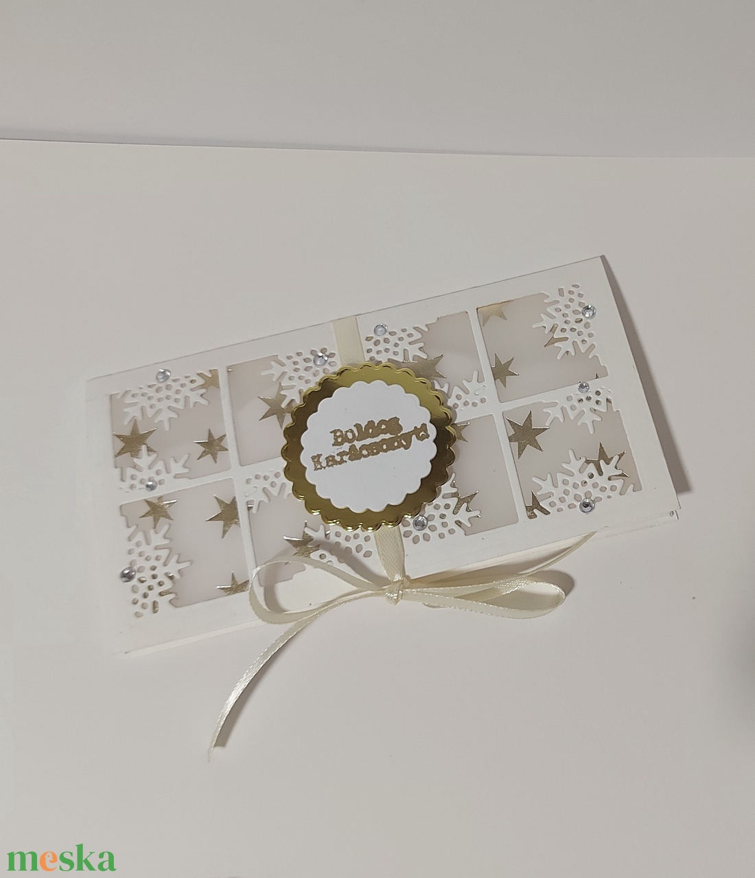 Karácsonyi pénzátadó - mini jégvirágos - karácsony - karácsonyi ajándékozás - karácsonyi képeslap, üdvözlőlap, ajándékkísérő - Meska.hu