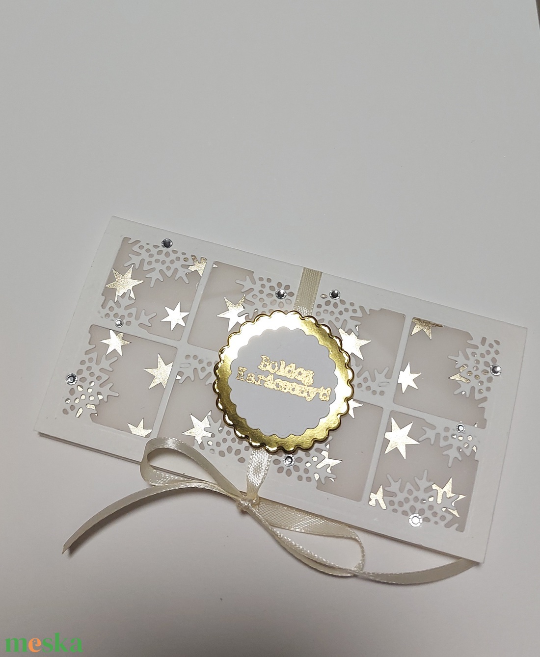 Karácsonyi pénzátadó - mini jégvirágos - karácsony - karácsonyi ajándékozás - karácsonyi képeslap, üdvözlőlap, ajándékkísérő - Meska.hu