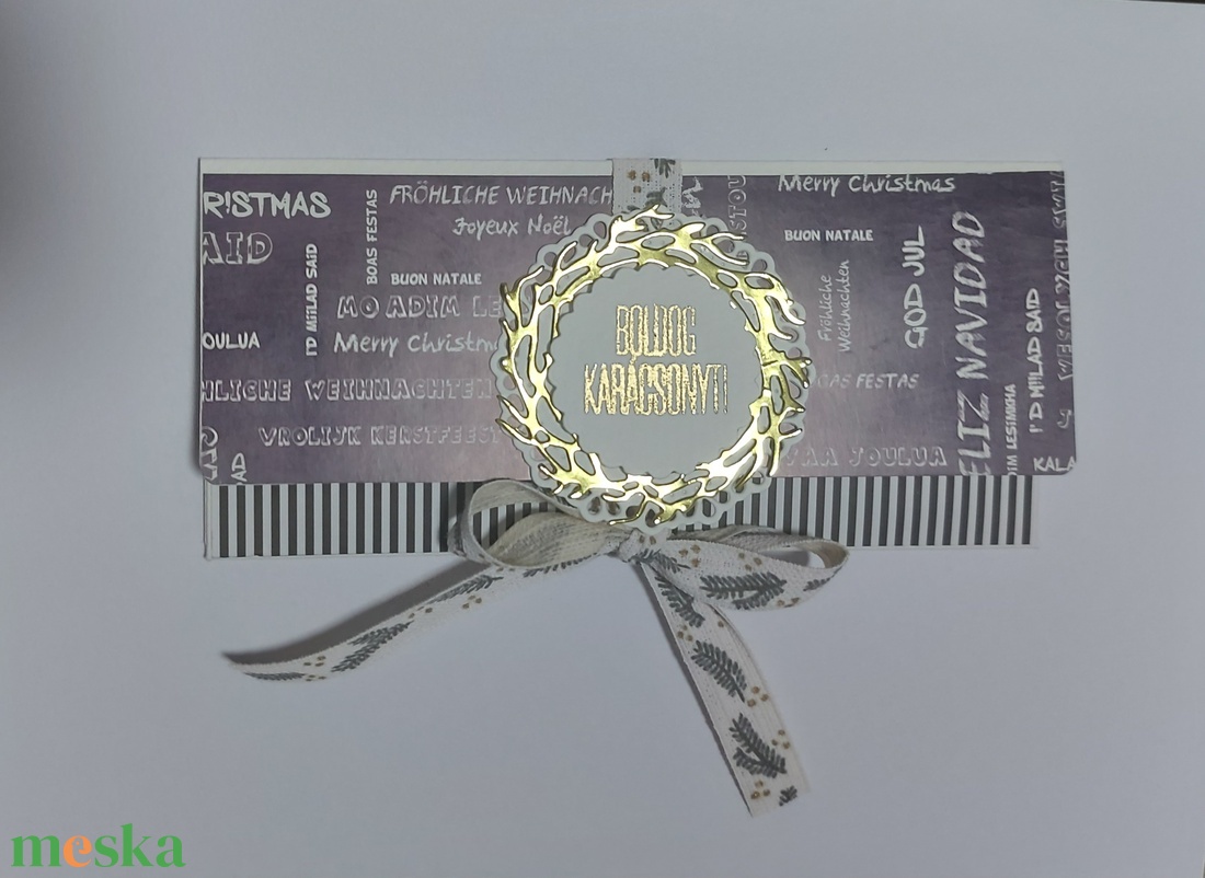 Karácsonyi pénzátadó - fekete csikos - karácsony - karácsonyi ajándékozás - karácsonyi képeslap, üdvözlőlap, ajándékkísérő - Meska.hu