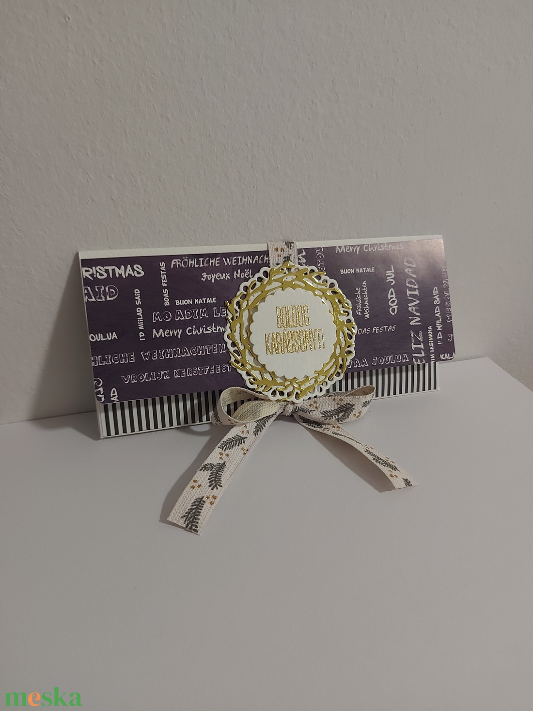 Karácsonyi pénzátadó - fekete csikos - karácsony - karácsonyi ajándékozás - karácsonyi képeslap, üdvözlőlap, ajándékkísérő - Meska.hu