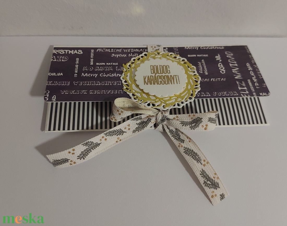 Karácsonyi pénzátadó - fekete csikos - karácsony - karácsonyi ajándékozás - karácsonyi képeslap, üdvözlőlap, ajándékkísérő - Meska.hu