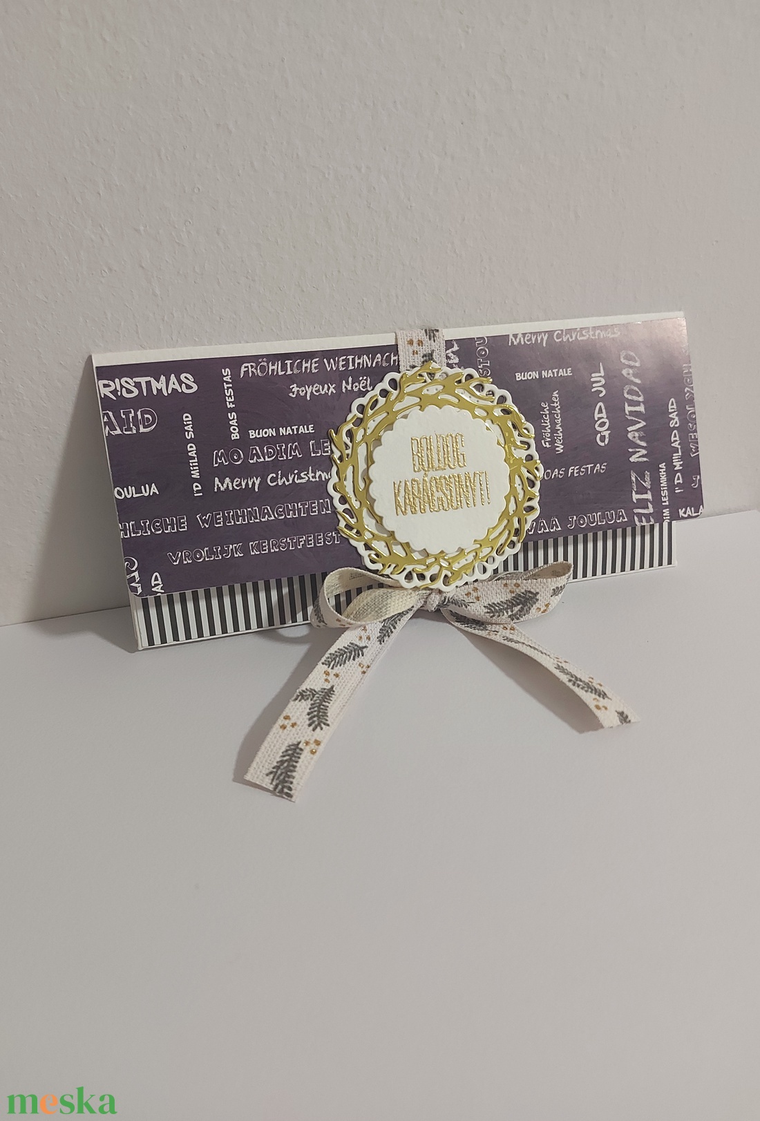 Karácsonyi pénzátadó - fekete csikos - karácsony - karácsonyi ajándékozás - karácsonyi képeslap, üdvözlőlap, ajándékkísérő - Meska.hu