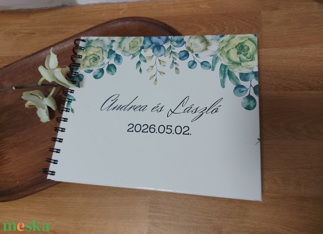 Esküvői vendégkönyv , emlékkönyv - zöld bazsarózsa - esküvő - emlék & ajándék - vendégkönyv - Meska.hu