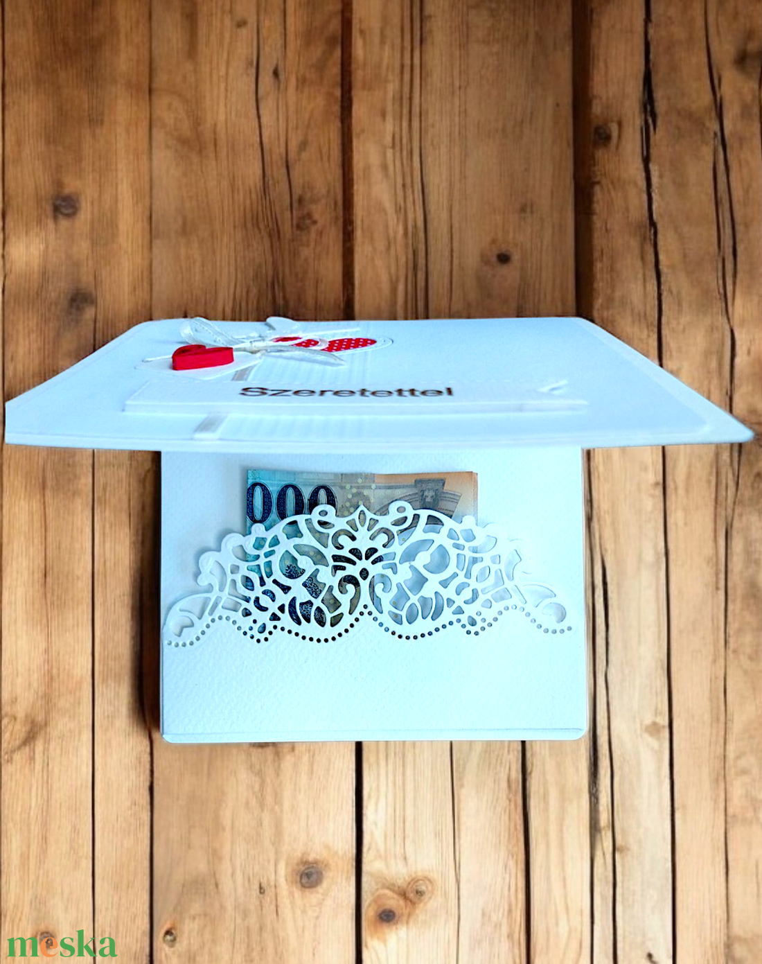 Fehér szíves pénzatadó boríték - otthon & életmód - papír, írószer - ajándékozás kellékei - pénzátadó boríték - Meska.hu