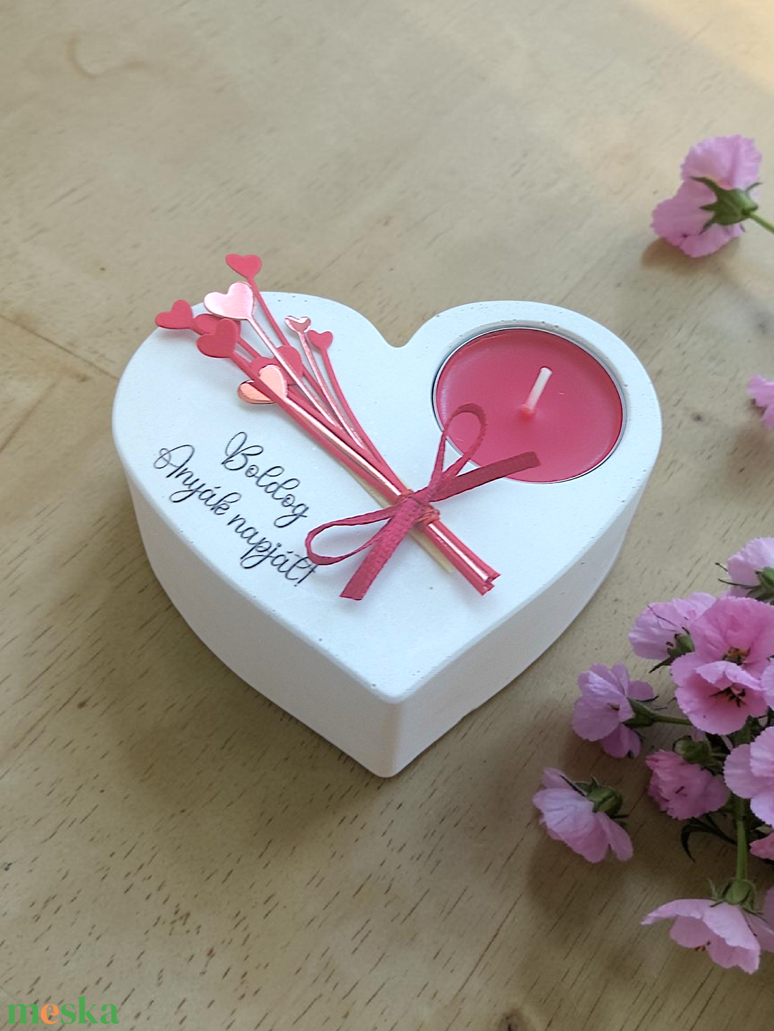 Anyák napi szív mécsestartó - szívvirágos - otthon & életmód - gyertya, illat, aroma - mécses és mécsestartó - Meska.hu