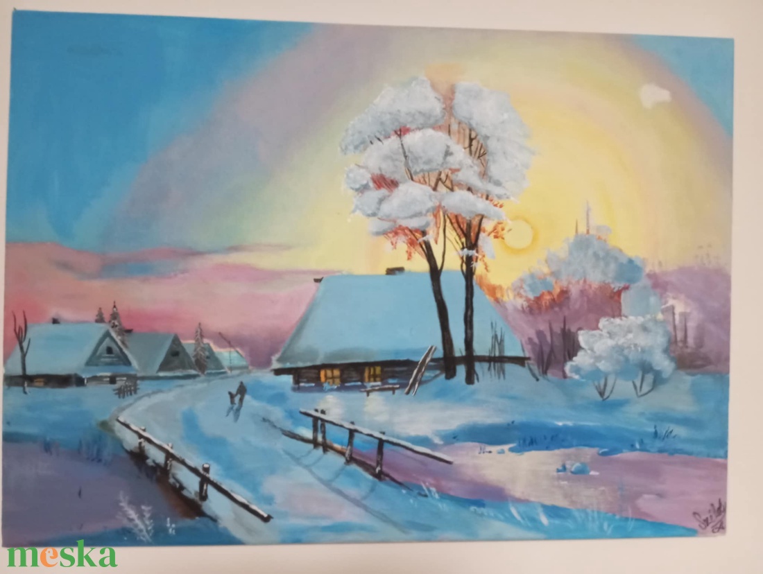 Téli fények 50x70cm - művészet - festmény - olajfestmény - Meska.hu