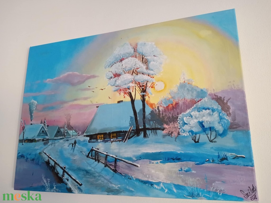 Téli fények 50x70cm - művészet - festmény - olajfestmény - Meska.hu