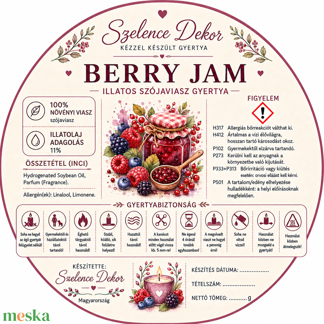 Berry jam illatgyertya, kézzel öntött és festett szelencében - karácsony - karácsonyi lakásdekoráció - karácsonyi illatgyertya, mécses - Meska.hu