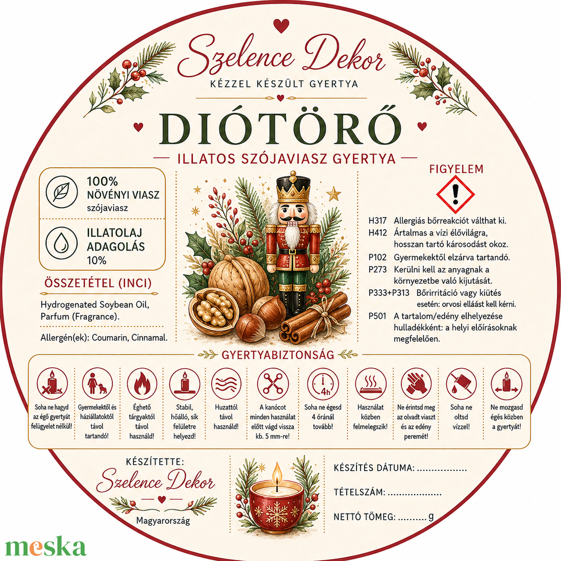 Diótörő illatgyertya, kézzel öntött és festett szelencében - karácsony - karácsonyi lakásdekoráció - karácsonyi illatgyertya, mécses - Meska.hu
