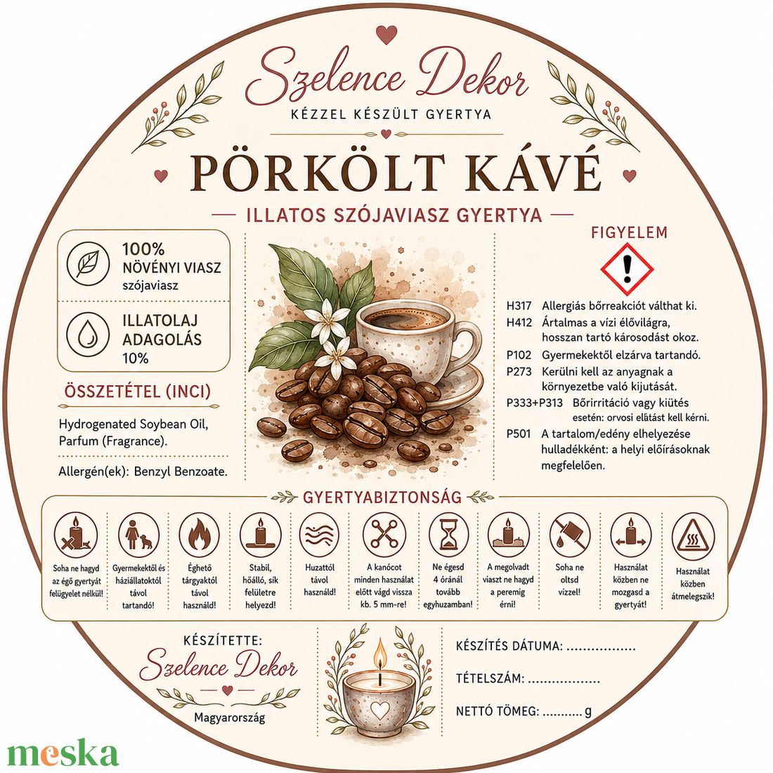 Pörkölt kávé illatgyertya, kézzel öntött és festett szelencében - karácsony - karácsonyi lakásdekoráció - karácsonyi illatgyertya, mécses - Meska.hu