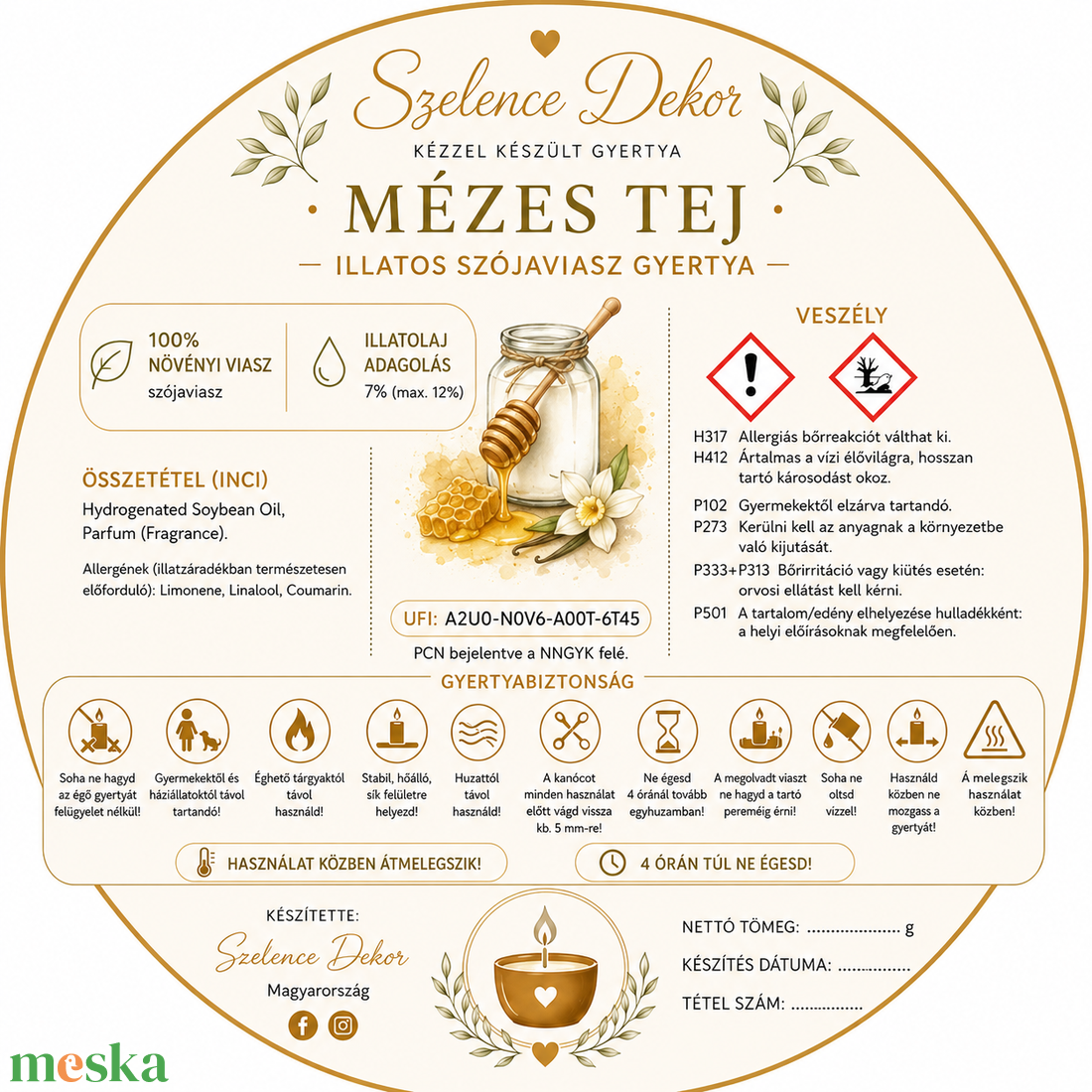 Mézes tej illatgyertya kézzel öntött és festett szelencében - karácsony - karácsonyi lakásdekoráció - karácsonyi illatgyertya, mécses - Meska.hu