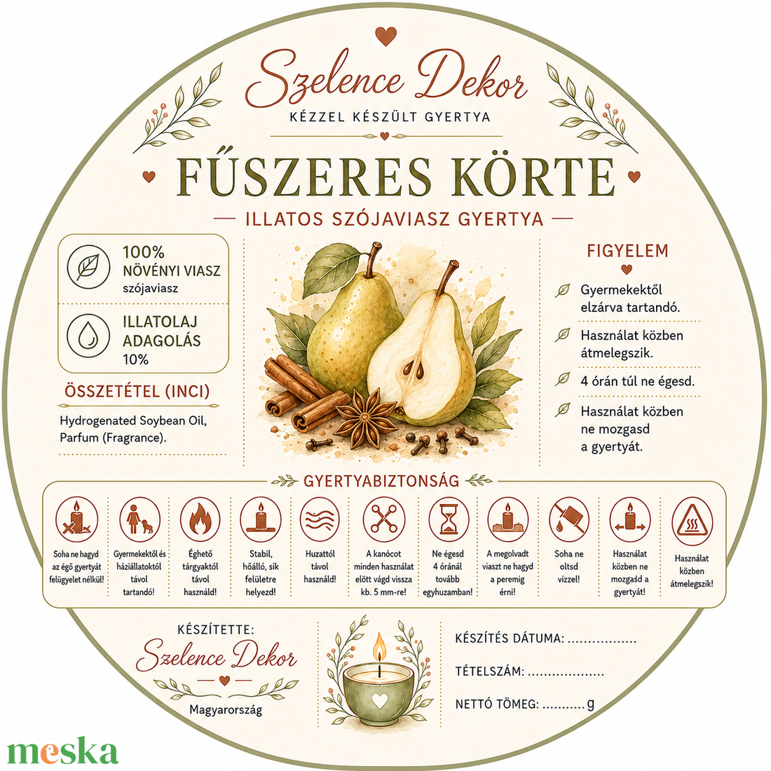 Fűszeres körte illatgyertya kézzel öntött és festett szelencében - karácsony - karácsonyi lakásdekoráció - karácsonyi illatgyertya, mécses - Meska.hu