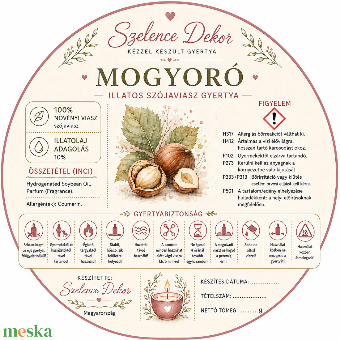 Mogyoró illatgyertya kézzel öntött és festett szelencében - karácsony - karácsonyi lakásdekoráció - karácsonyi illatgyertya, mécses - Meska.hu