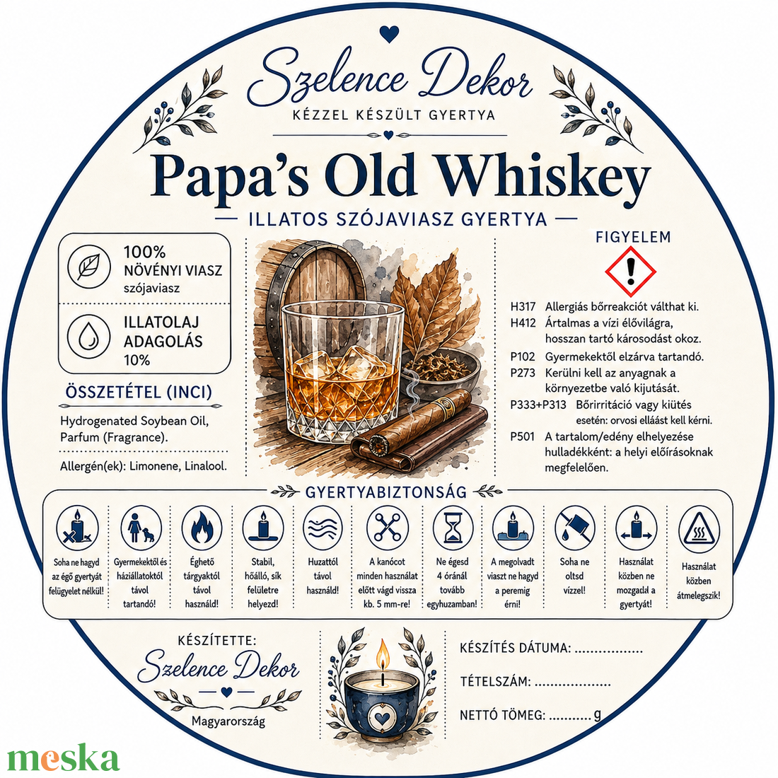 Papa�s old whisky illatgyertya kézzel öntött és festett szelencében - karácsony - karácsonyi lakásdekoráció - karácsonyi illatgyertya, mécses - Meska.hu